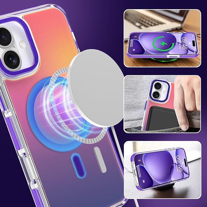 MOWIME Magnetic Case for iPhone 17 [Compatible with Magsafe] [Cute Fashion Fluorescent Design] [1 Screen Protector] Slim Translucent Matte Case for iPhone 17 6.3" 2025, Purple