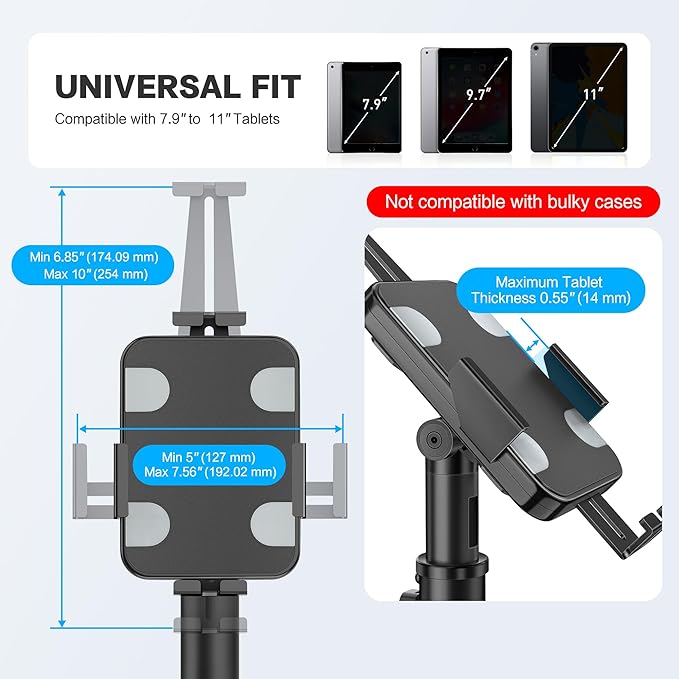 AboveTEK POS Tablet Kiosk Stand - Universal Tablet Locking Mount for 7.9"-11" Devices, 360° Swivel Anti-Theft Security Stand for iPad, iPad Air, Samsung, Height Adjustable Desk Countertop