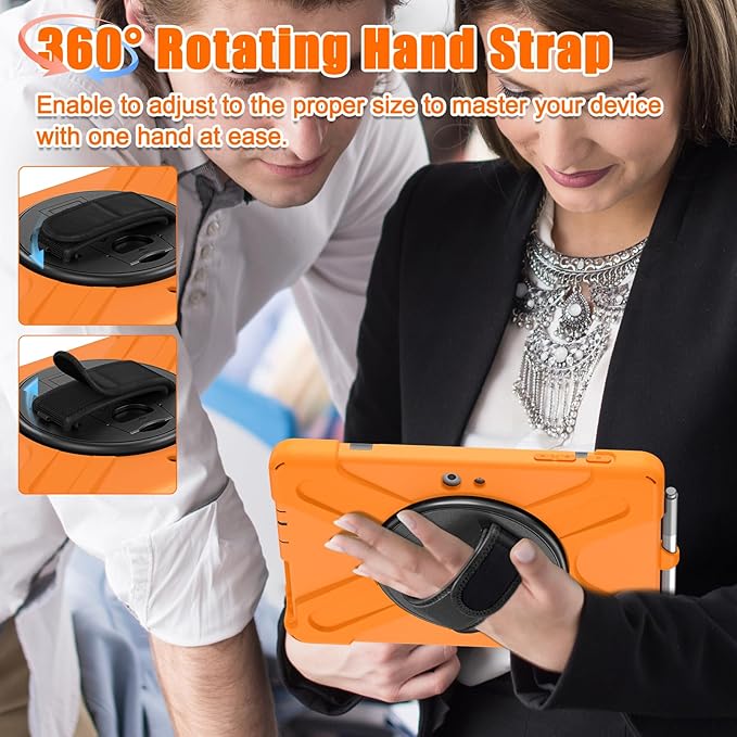 ZenRich Rugged Case for Surface Go with Pen Holder, Heavy Duty Shockproof Case with Stand, Hand Strap and Shoulder Belt - Orange