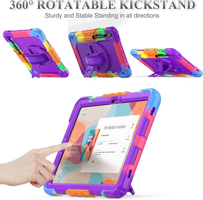 SEYMAC stock Case for Samsung Galaxy Tab S10 Lite / S10 FE / S9 FE 5G / S9 Tablet Case 10.9''/ 11'' Protective with Screen Protector, Pen Holder, 360 Rotate Stand, Hand Strap, Shoulder Strap, Purple