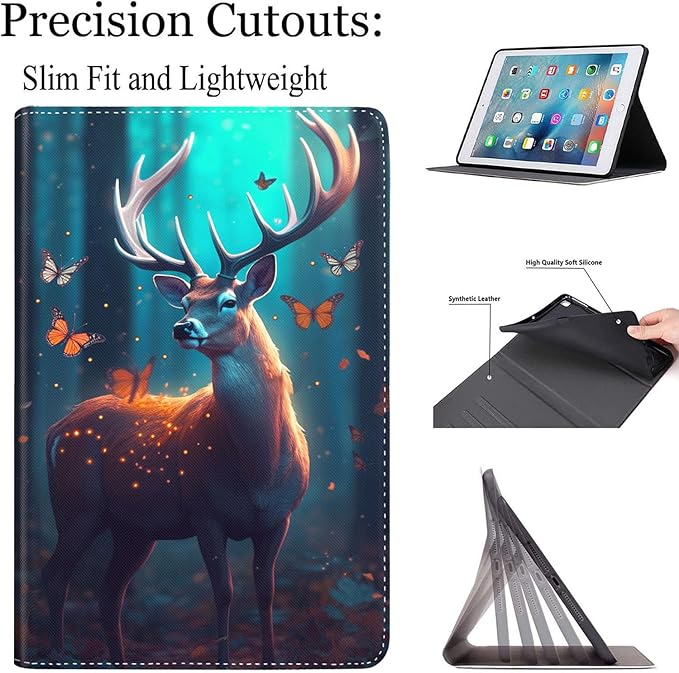 Case for Galaxy Tab A9 Plus ， Auto Sleep/Wake Multi-Angle Viewing Slim Folio Stand Cover for Samsung Galaxy Tab A9+/A9 Plus 11 Inch 2023 (SM-X210/X216/X218), Forest Deer and Butterfly