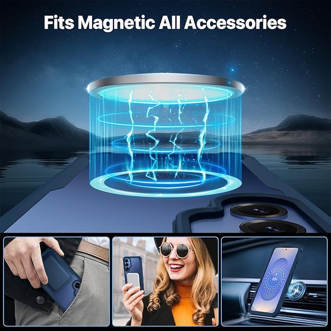 CENHUFO Magnetic Privacy for Samsung Galaxy S25 Plus Case, Full Body Phone Case with Built-in 9H Tempered Glass Privacy Screen Protector and Camera Lens Cover, Shockproof Protective Bumper - Blue