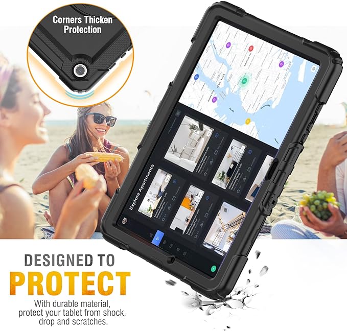 HXCASEAC Case for Samsung Galaxy Tab A8 10.5 inch, Protective with Screen Protector/Hand Strap/Pen Holder, Sturdy Shockproof A8 Tablet Case 2022 SM-X200/X205/X20 - Black