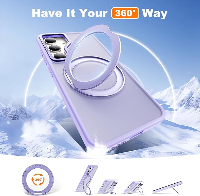 Compatible with Samsung Galaxy S24 Case with 360Rotatable Magnetic Ring Stand Compatible with Mag-Safe Military Protection Shockproof Translucent Phone Case for S24 6.2",Purple