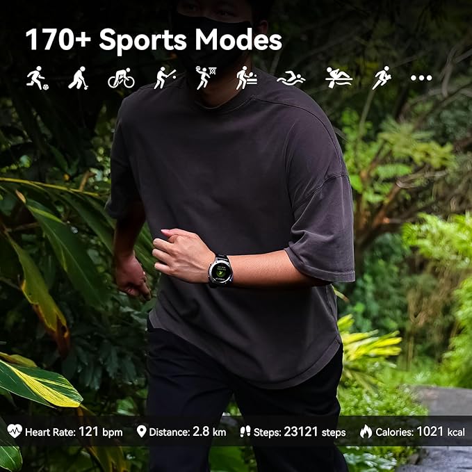 Military Smart Watch for Men GPS 6 Satellite Positioning Compass 164 Feet Water-Resistant for Swimming 500mAh Battery Make Answer Call Rugged Metal Body Smartwatch 1.43" AMOLED Always On Display Watch