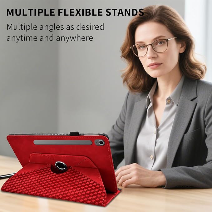 Rotating Case for Samsung Tab S10 Lite /S10 Fe/S9 Fe 10.9 Inch /S9 Tab 360° Rotating Cover Multi-Angle Viewing Stand Auto Wake/Sleep PU Leather Business Folio Protective Cases, Red