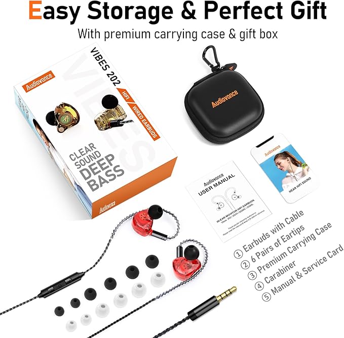 Vibes 202M Wired Earbuds - HiFi in Ear Monitor Headphones - Noise-Isolating Ear Buds w/ Mic - Clear Sound, Deep Bass & Comfort-Fit Gaming Earphones - MMCX to 3.5mm & Silver Plated Cord, Carrying Case