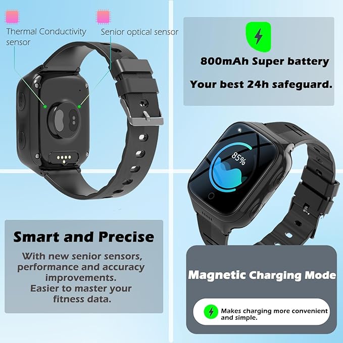 Elderly 4G GPS Smart Watch Waterproof Senior Real-Time Tracking Phone Video Call SOS Emergency Alarm Voice Message Geo-Fence Touch Screen Pedometer Anti-Lost Tracker Father Mother's Day Global Version