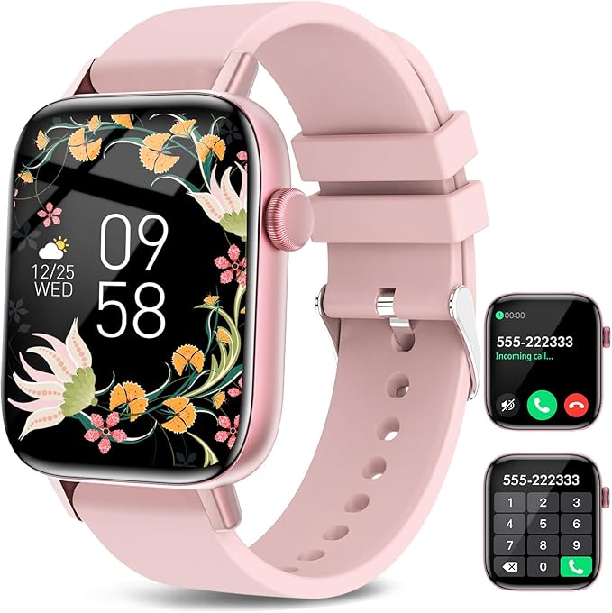 Smart Watch for Android iPhone-Call Receive/Dial/Read Message/AI Control-1.9" HD Screen-IP67 Waterproof Fitness Smartwatch-Blood Pressure/Heart Rate/SpO2/Sleep Monitor (Light Pink)