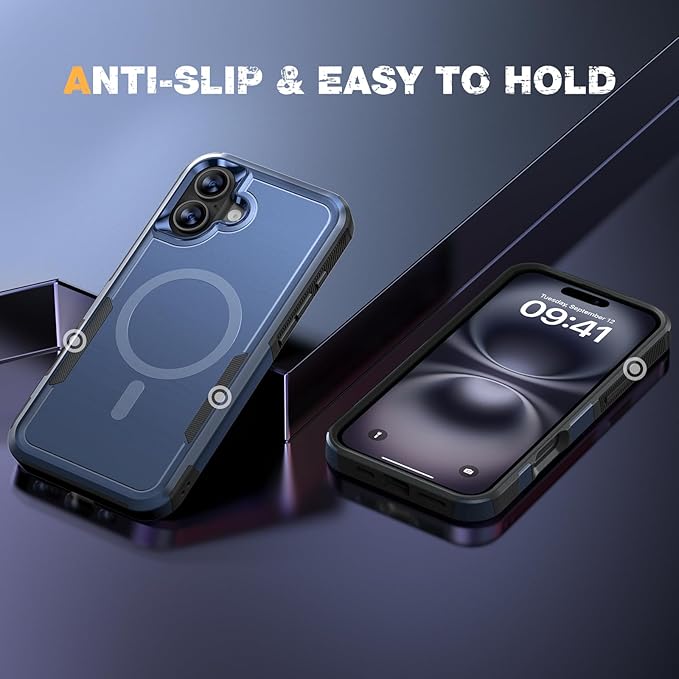 Diaclara Designed for iPhone 16 Case, [with Privacy Screen Protector] [Anti Spy] [Military Grade Drop Protection] Heavy Duty Full-Body Shockproof Phone Case, Magnetic Blue