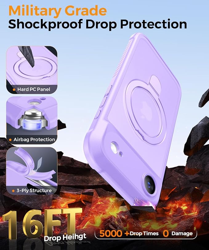 MOCCA Compatible with iPhone Air Case with Magnetic Invisible Stand [Full Camera Protection] [Compatible with Magsafe] Military Drop Shockproof Translucent Matte Phone Case Cover 6.5",Light Purple