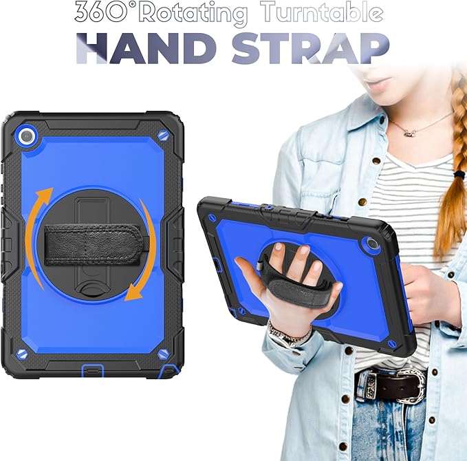 BLOSOMEET Blue Case for Samsung Galaxy Tablet A9 Plus 11 Inch 2023 with Tempered Glass Screen Protector, Pencil Holder, Kickstand, Hand Strap,Shoulder Strap