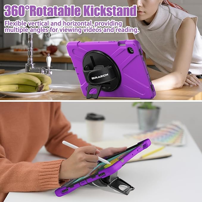 BRAECNstock for Samsung Galaxy Tab S5e Case 10.5 inch 2019 (SM-T720/T725/T727) Shockproof Protective Galaxy S5e Tablet Kids Case with Screen Protector Pen Holder Rotating Stand & Hand Strap - Purple