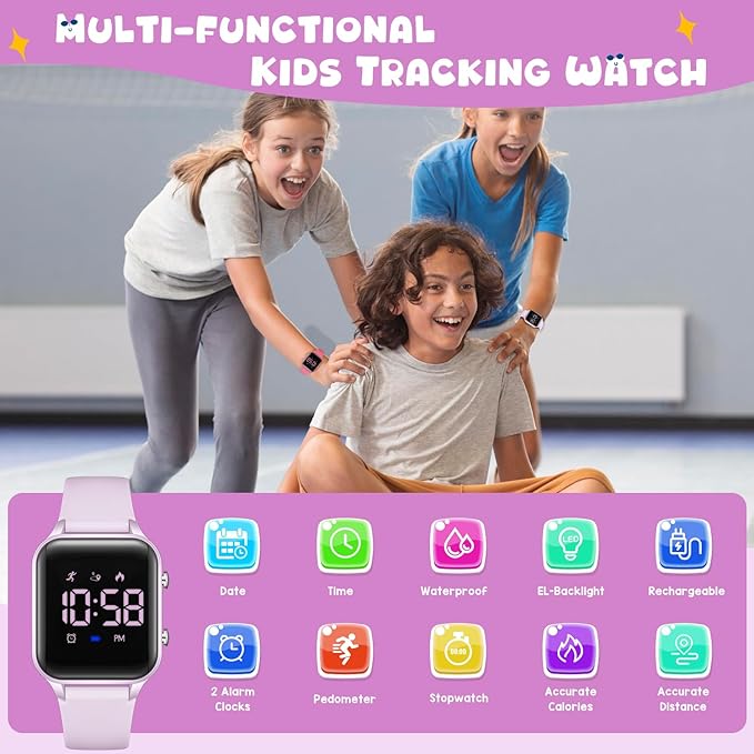 Kids Digital Watches for Boys Girls, Sports Watch with Fitness Tracker, Pedometer, Alarm Clocks, Stopwatch, No App Needed Waterproof Kids Watch, Gift for Teens Student Girls Boys Ages 5-14