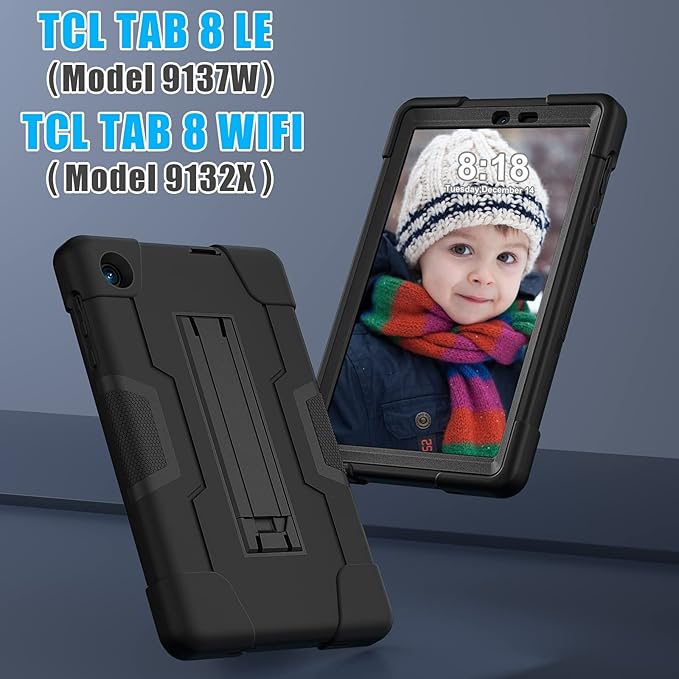 Bingcok for TCL TAB 8 LE Case, TCL TAB 8 Case for Kids, Heavy Duty Rugged Full-Body Hybrid Shockproof Drop Protection Cover for TCL Tab 8 LE (Model:9137W) 2023/TCL Tab 8 WiFi (Model:9132X) (1-Black)