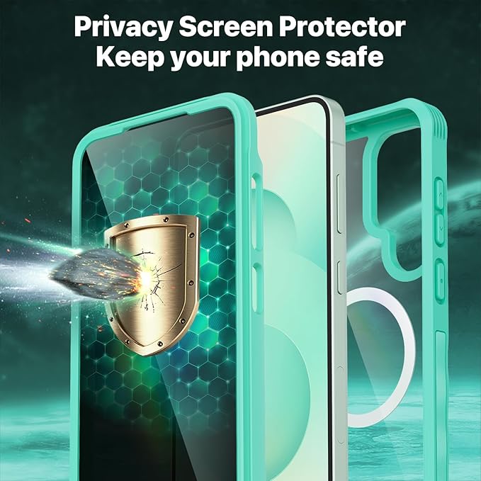 CENHUFO Magnetic Privacy for Samsung Galaxy S25 Plus Case, Full Body Phone Case with Built-in 9H Tempered Glass Privacy Screen Protector and Camera Lens Cover, Shockproof Protective Bumper - Green