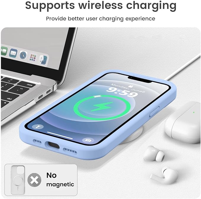 Vooii Compatible with iPhone 12 Case/iPhone 12 Pro Case, Liquid Silicone Upgrade [Soft Anti-Scratch Microfiber Lining] [Shockproof Drop Protection] Phone Case 6.1 inch - Light Blue