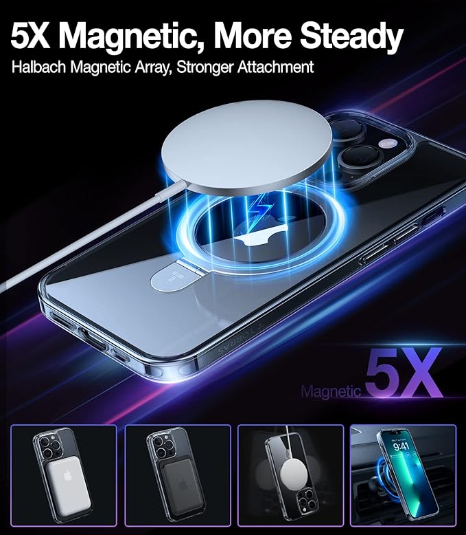 TORRAS Magnetic UPRO™ Ostand for iPhone 13 Pro Max Case 6.7 inch [Fit for MagSafe] Adjustable Stand [Never Yellow] [MIL-Grade Protection] Hard Clear Case for iPhone 13 Pro Max (2021), Full Clear