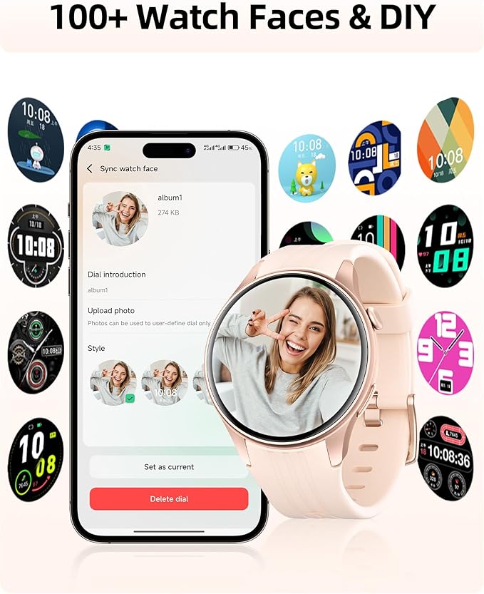 Parsonver Smart Watch for Women, Built-in GPS, Fitness Watch with Answer/Make Calls, 100+ Sport Modes, Heart Rate, Sleep Monitor, Pedometer, IP68 Waterproof, Smartwatch for Android & iPhone, Rose Gold