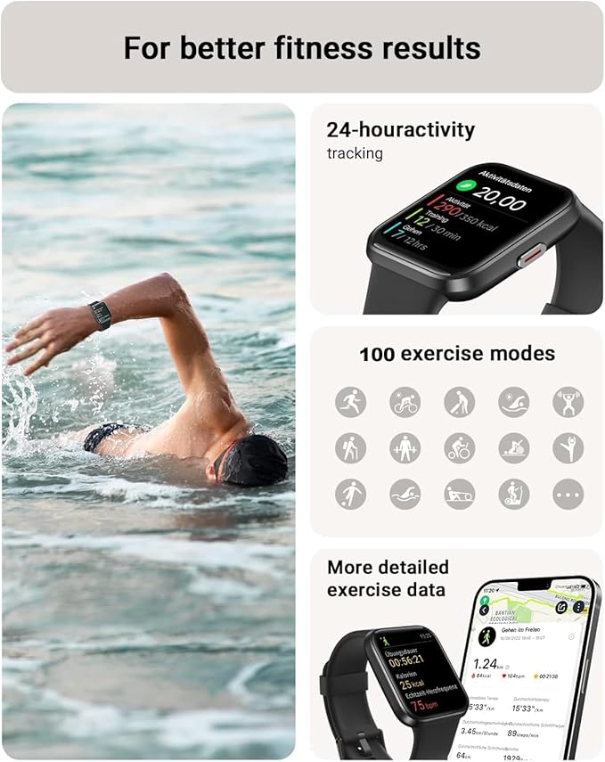 Smart Watch for Men Android & iPhone, Alexa Built-in, 1.8" Touch Screen Fitness Tracker with Answer/Make Calls, IP68 Waterproof Heart Rate/Sleep/SpO2 Monitor, Pedometer, 100+ Sport Modes