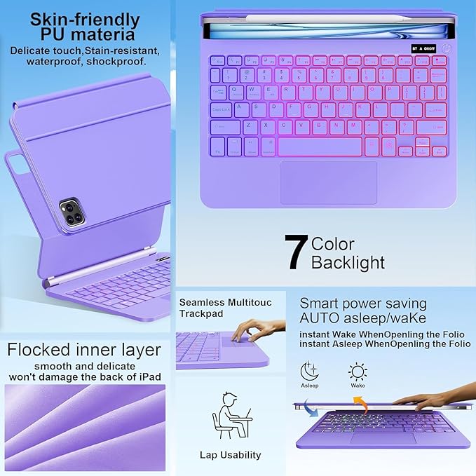 Keyboard Case for iPad Air 13 inch (M3 2025/M2, 2024),iPad Pro 12.9 inch (3/4/5/6th Gen)，Magic-Style Magnetic – Floating Cantilever Stand – Backlit Keyboard Case with Multi-Touch Trackpad (Purple)