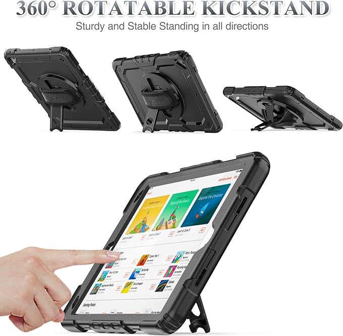 SEYMAC stock Case for iPad Air 3 2019 / Pro 10.5'' with Screen Protector Pen Holder [360° Rotate Hand Strap/Stand], Drop-Proof Case (Black)