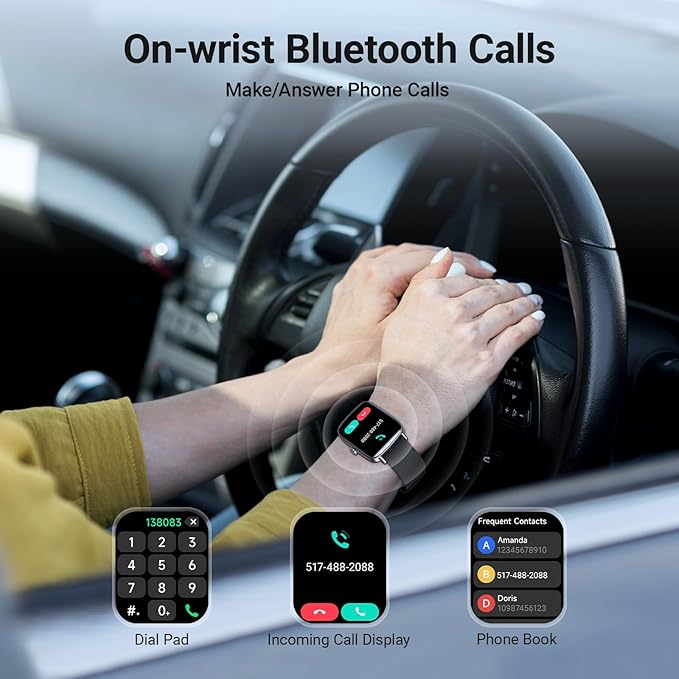 Fitpolo Smart Watch for Men Women, Stainless Steel Bezel Fitness Tracker (Make/Answer Calls), IP68 Waterproof, Heart Rate SpO2 Monitor, Sleep & Activity Tracking Smartwatch for Android Phones iPhone