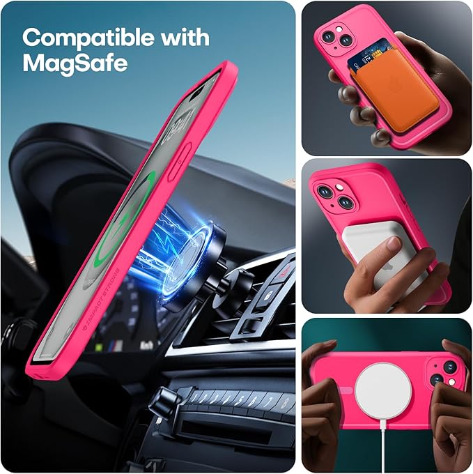 ImpactStrong Magnetic Guard Designed for iPhone 15 Case [Camera Protection] [Military Grade Drop Tested] [Compatible with MagSafe] Slim Translucent Matte Phone Case (6.1") - Hot Pink