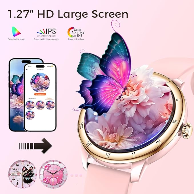 EIGIIS Android Smart Watches for Women 1.27" HD Roman Dial Sports Watches Activity Trackers with Heart Rate Sleep Monitor Smartwatch for iPhone Fitness Tracker Reloj Inteligente para Mujer