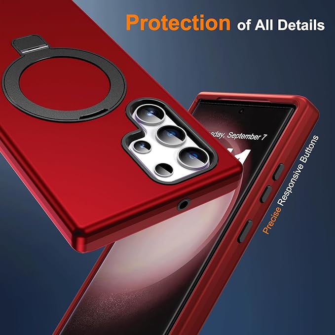 Designed for Samsung Galaxy S23 Ultra Case with Magnetic Ring Stand [Compatible with Mag-Safe][Build in Kickstand][Military Grade Drop Protection] Shockproof S23 Ultra Phone Case 6.8",Red