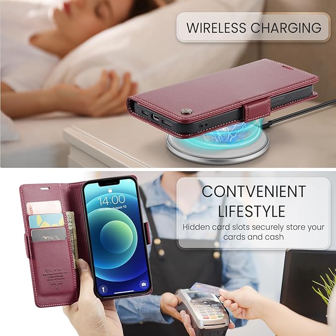 for iPhone 12/12 Pro Case, Premium PU Leather Wallet Case Flip Cover with [RFID Blocking][Card Holder][Stand Function] Shockproof Protective for iPhone 12 Pro/12, Red