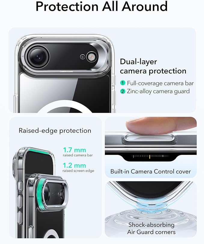 ESR for iPhone Air Case with Stash Stand, Camera Control Cover Compatible with MagSafe, Military-Grade Drop Protection Magnetic Phone Case for iPhone 17 Air Case, Scratch-Resistant Back Cover,Clear