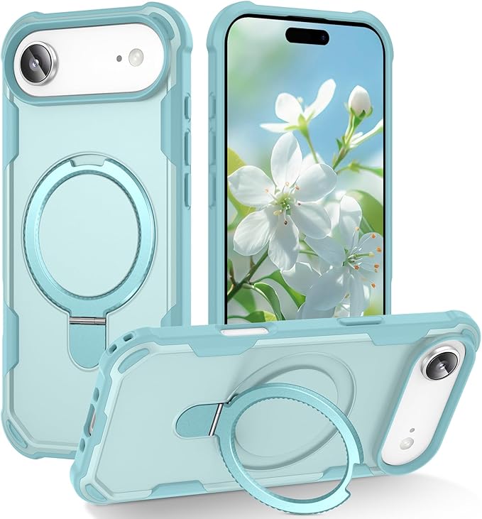 Compatible with iPhone 17 Air Case with Invisible Magnetic Ring Stand [Compatible with Magnetic] [Military Drop Protection] Shockproof Slim Hard Back Soft Edge Case 6.6 Inch, Blue