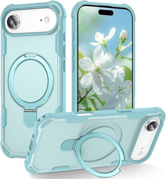 Compatible with iPhone 17 Air Case with Invisible Magnetic Ring Stand [Compatible with Magnetic] [Military Drop Protection] Shockproof Slim Hard Back Soft Edge Case 6.6 Inch, Blue