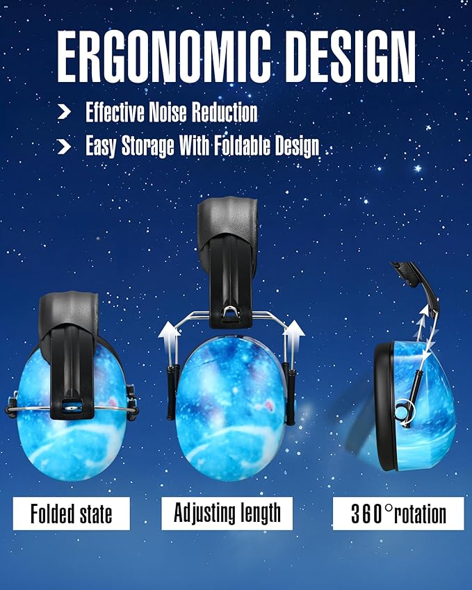 12 Pcs Hearing Protection Ear Muffs NRR 28dB Noise Reduction Headphones Shooting Ear Protection Earmuffs (Starry Sky Blue)