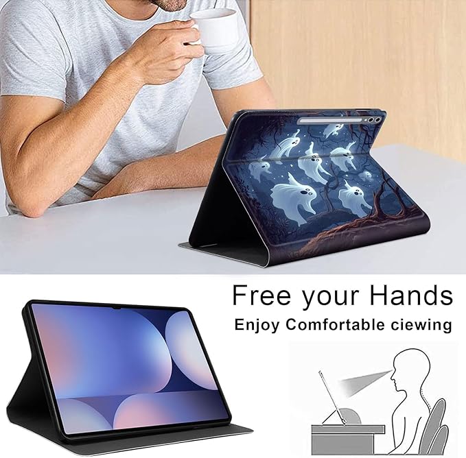 Case for Samsung Galaxy Tab S10 Ultra/Galaxy Tab S9/S8 Ultra 14.6-Inch, Slim PU Leather Stand Cover with Auto Wake/Sleep, Multi-Angle Viewing & Shockproof, Ghosts Flying