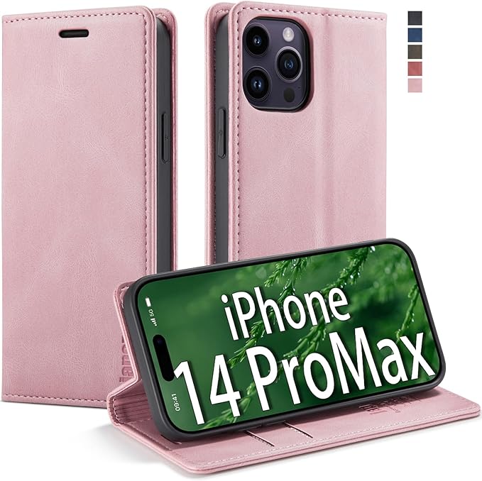 japezop Compatible with iPhone 14 Pro Max Wallet Case,with [RFID Blocking] Card Holder Kickstand Magnetic,Leather Flip Case Wallet for iPhone 14 Pro Max 5G 6.7 Inch (Pink)
