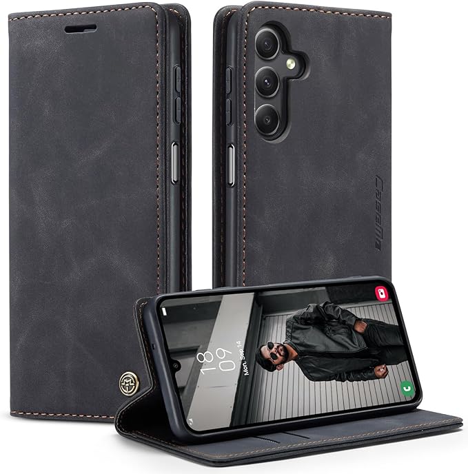 for Samsung Galaxy A15 Case, Flip Wallet Leather Case with Card Holder Magnetic Closure Shockproof Kickstand Protective Phone Cases Cover for Samsung A15,Black