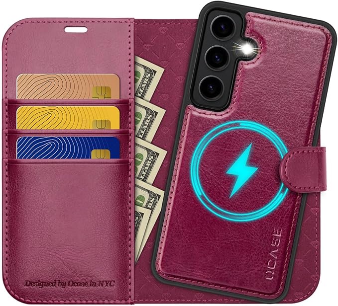 OCASE for Samsung Galaxy S24 Detachable Wallet Case with Card Holder, [2 in 1] PU Leather Flip Folio Case with RFID Blocking Magnetic Stand Removable Shockproof Phone Cover, Burgundy