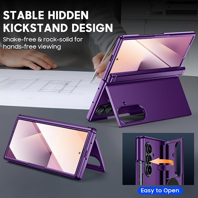 for Samsung Galaxy Z Fold 7 Case Magnetic Power with [Kickstand][Hinge Protection] Full Body Screen Protector Shockproof Phone Case for Galaxy Z Fold 7 Case(Purple)