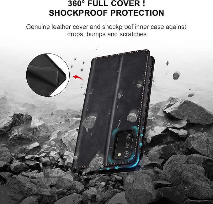 Jasonyu Flip Wallet Case for Samsung Galaxy A03s [US Version],Leather Magnetic Folio Cover with Card Holder,Kickstand - TPU Shockproof Durable Protective Phone Case,Black