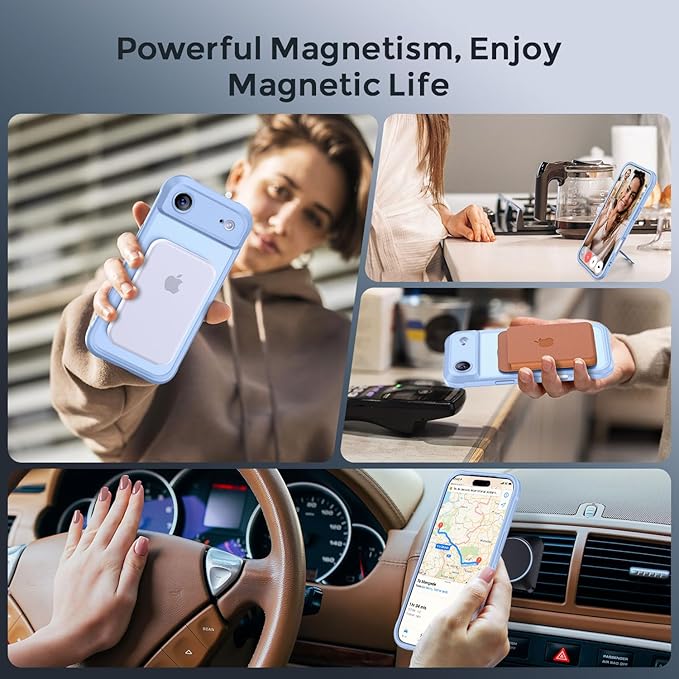 MOCCA Compatible with iPhone Air Case with Magnetic Invisible Stand [Full Camera Protection] [Compatible with Magsafe] Military Drop Shockproof Translucent Matte Phone Case Cover 6.5",Light Blue