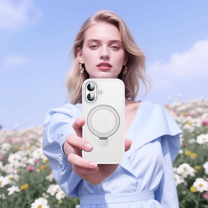 Designed for iPhone 16 Pro Case with Magnetic Ring Stand [Compatible with Mag-Safe] [Military Drop Protection] Shockproof Translucent Phone Cover for iPhone 16 Pro 6.3",White