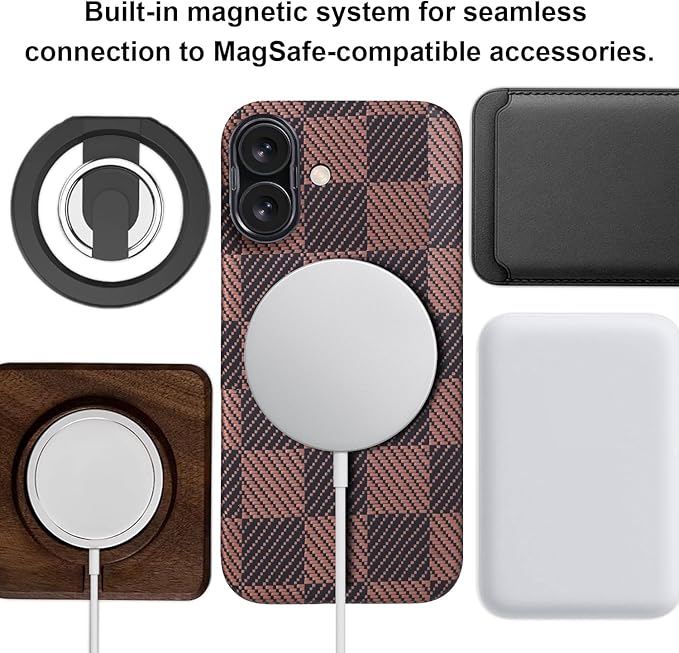 Aramid Fiber for iPhone 16 Plus Case,Compatible with Magnet,Slim & Light for iPhone 16 Plus, Case-Less Touch Feeling,Checkerboard