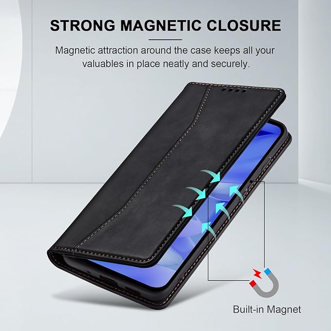 Jasonyu Flip Wallet Case for Google Pixel 9A,Leather Magnetic Folio Cover with Card Holder,Kickstand - TPU Shockproof Durable Protective Phone Case,Black