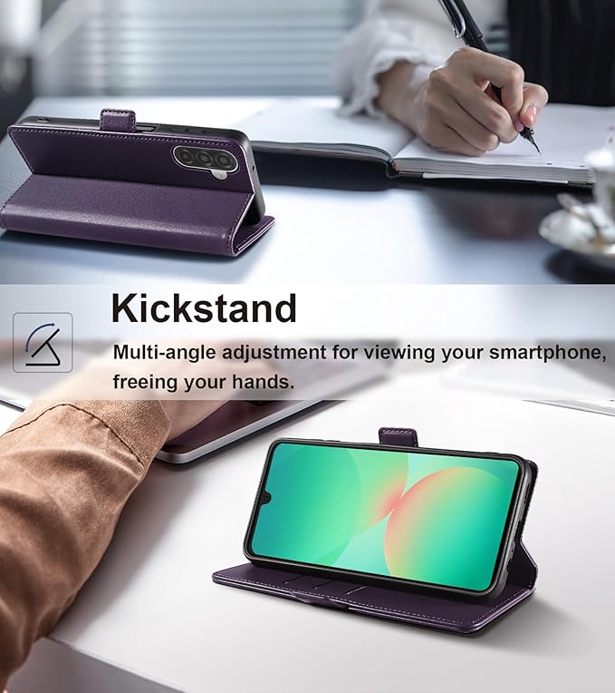 Wallet Flip Case for Samsung Galaxy A26 5G - [RFID Blocking] Luxury PU Leather Card Holder Magnetic Phone Cover with Kickstand,Shockproof Protective Case,Purple