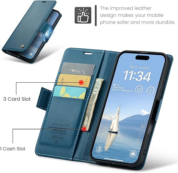 for iPhone 16 Pro Case, Premium PU Leather Wallet Case Flip Cover with [RFID Blocking][Card Holder][Stand Function] Shockproof Protective for iPhone 16 Pro 6.3", Blue
