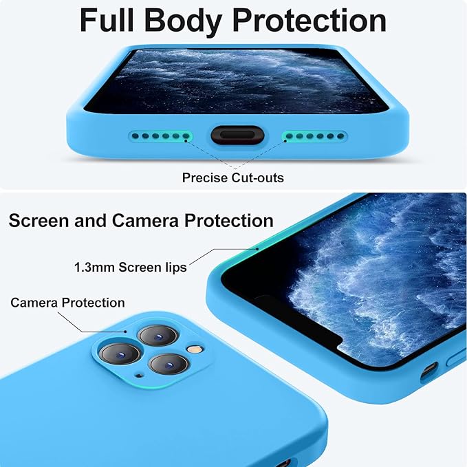 Vooii Compatible with iPhone 11 Pro Max Case, Upgraded Liquid Silicone with [Flat Edges] [Camera Protection] [Soft Anti-Scratch Microfiber Lining] Phone Case for iPhone 11 Pro Max - Blue