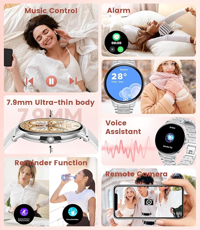 LIGE Smart Watch for Women(2 Bands), 1.43" HD AMOLED Slim Smartwatch for Android iOS,Fitness Tracker with 120+ Sport Modes/IP68 Waterproof/Sleep Monitor,Silver