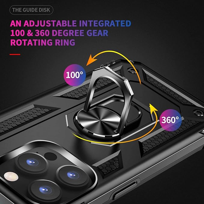 ADDIT Phone Case for iPhone 14 Pro Case,with Kickstand Ring,Adjustable Stand,Military Grade,Heavy Duty Protection,Shockproof,Anti-Fingerprint,Support Magnet Car Mount,Black